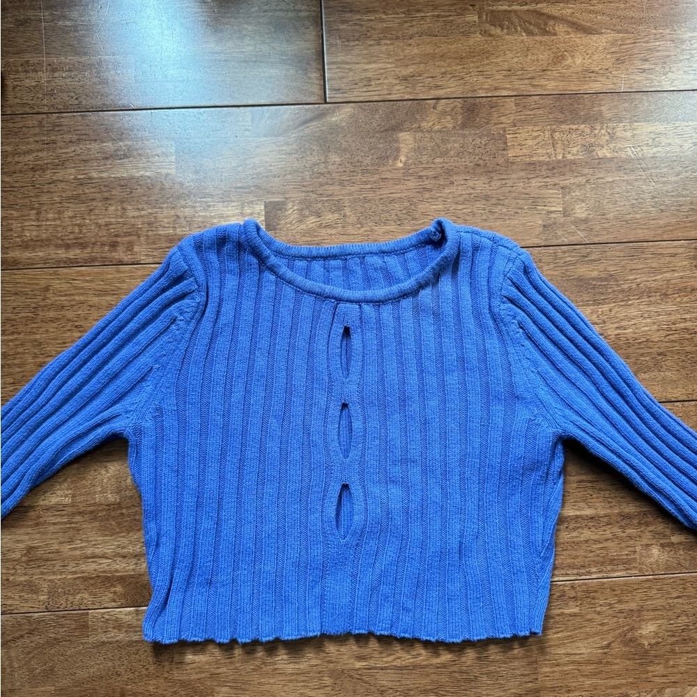 Blue Ribbed Knit Sweater